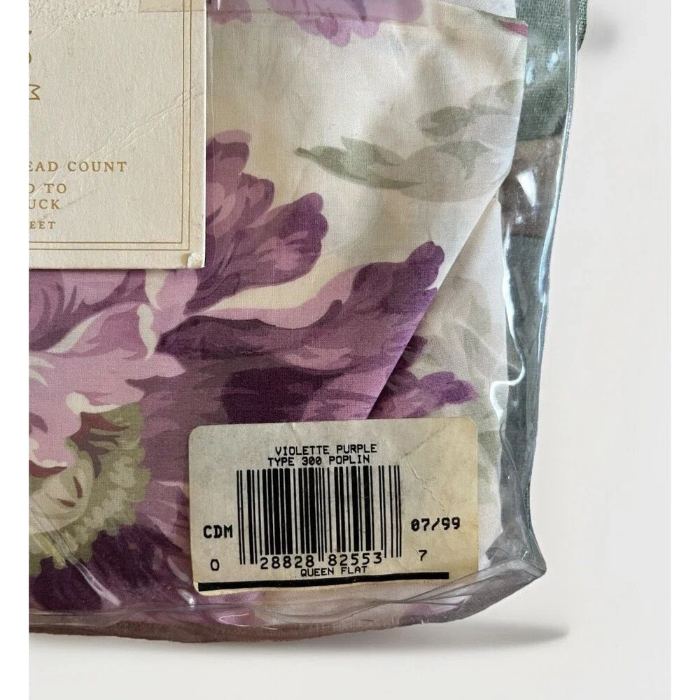 Ralph Lauren Violette Purple Cabbage Rose Floral Queen Flat Sheet Vintage 300 TC